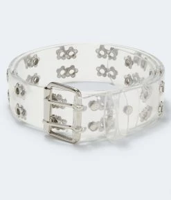 Aeropostale Women's Clear Floral Grommet Belt