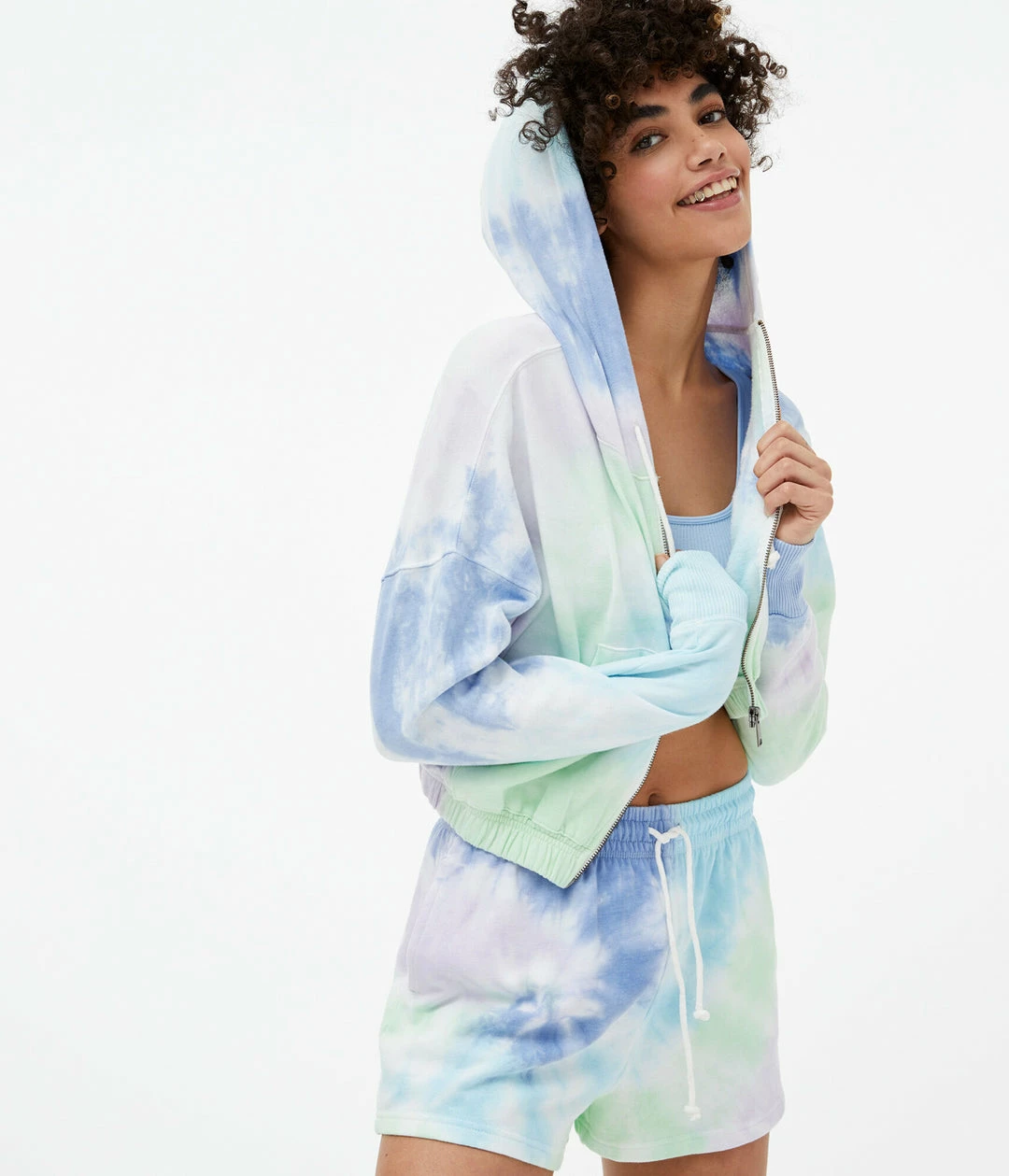 Aeropostale Women's Tie-Dye Cropped Full-Zip Hoodie - Image 2