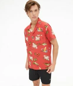 Aeropostale Men's Tropical Floral Button-Down Resort Shirt