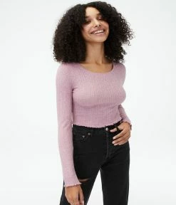 Aeropostale Women's Long Sleeve Cozy Cropped Shrunken Tee