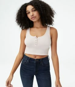 Aeropostale Women's Seriously Soft Seamless Thermal Cropped Henley Tank