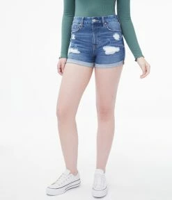 Aeropostale Womens Flex Effects High-Rise Curvy Denim Midi Shorts