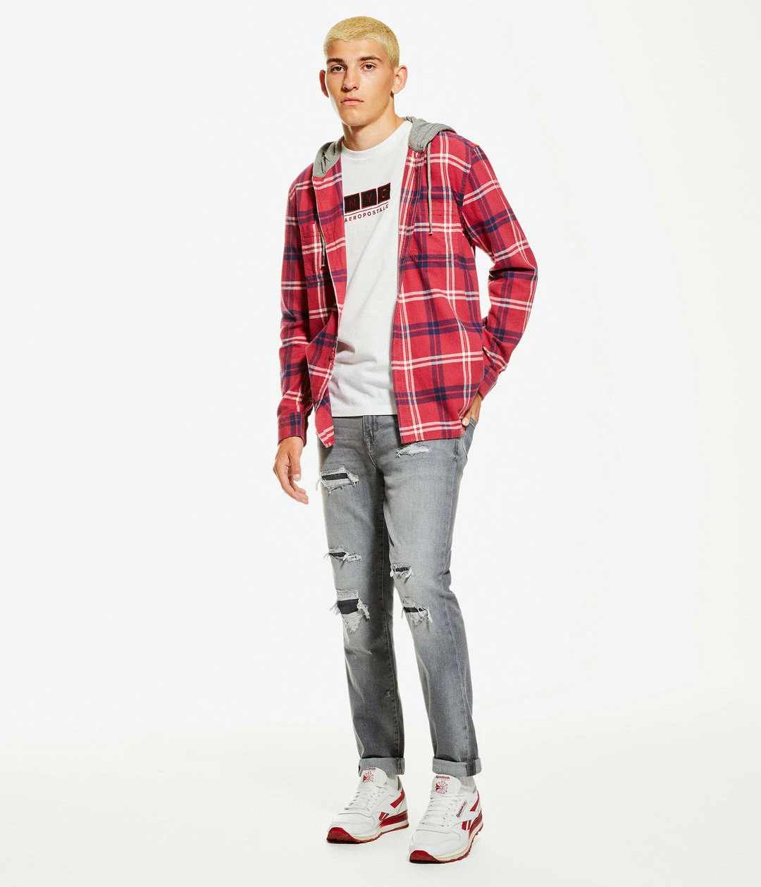 Aeropostale Men's Long Sleeve Plaid Flannel Hooded Button-Down Shirt - Image 7