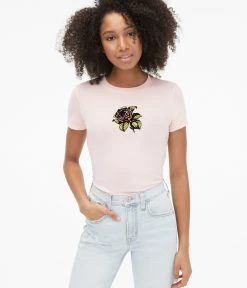 Aeropostale Women's Flocked Rose Graphic Tee