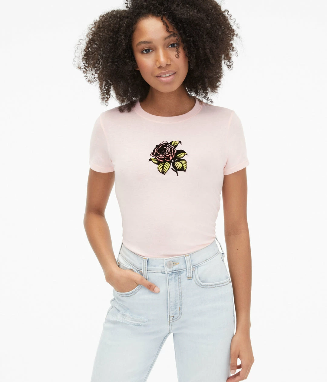 Aeropostale Women's Flocked Rose Graphic Tee