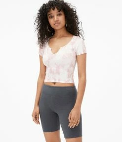 Aeropostale Women's Seriously Soft Tie-Dye Seamless Notch-Neck Crop Top