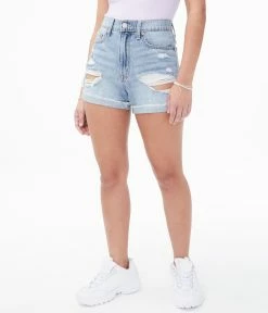 Aeropostale Womens High-Rise Denim Mom Shorts