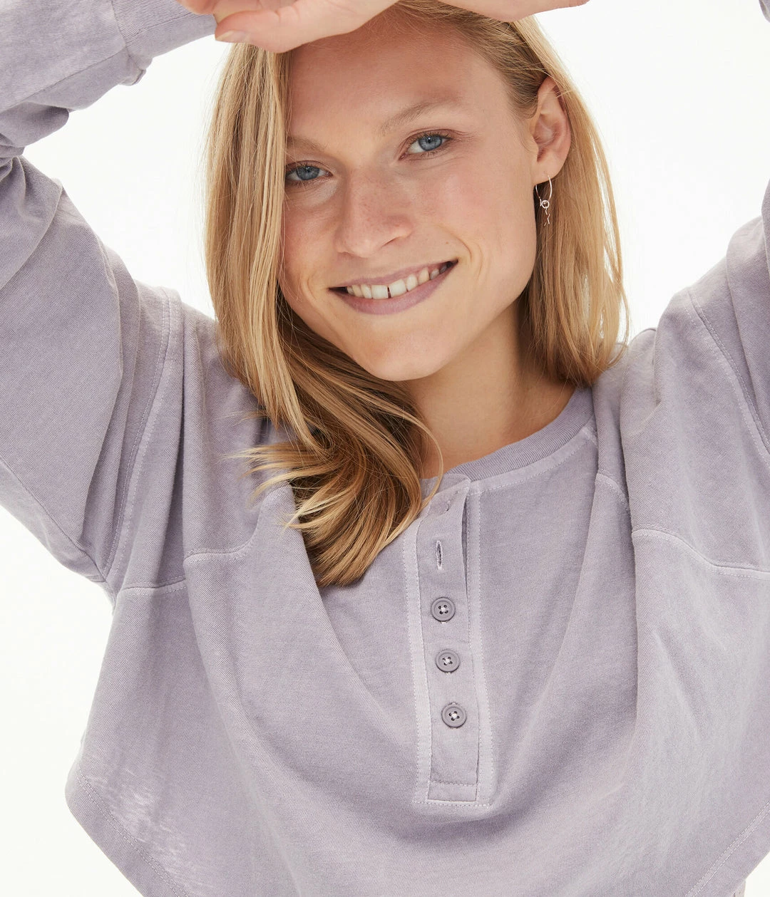 Aeropostale Women's Long Sleeve Washed Oversized Cropped Henley Tee - Image 3