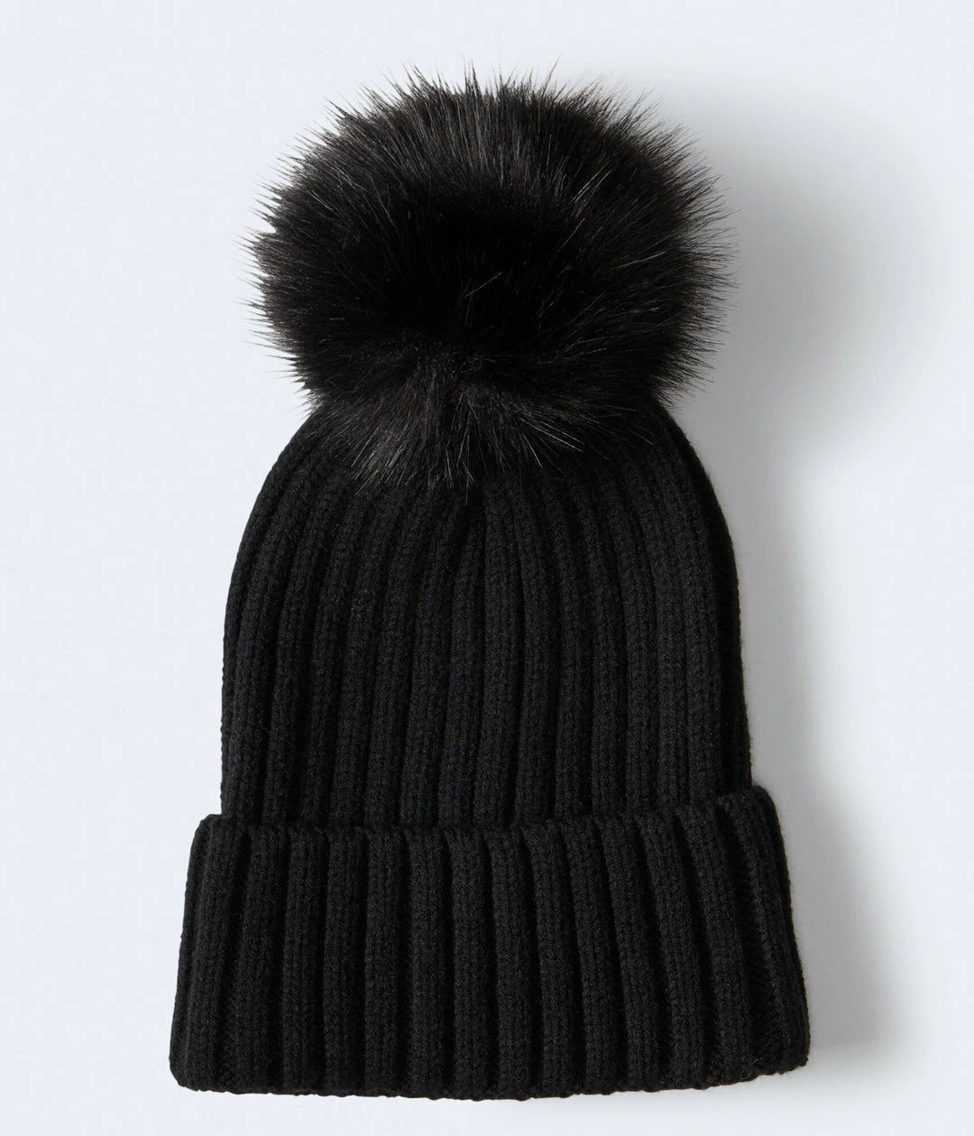Aeropostale Women's Ribbed Faux Fur Pom Beanie