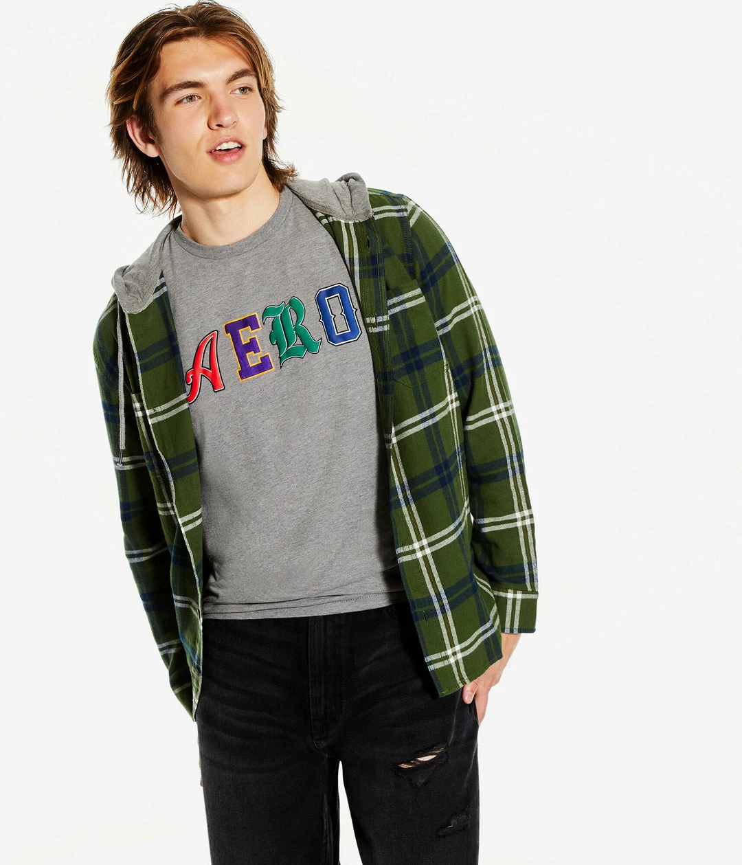 Aeropostale Men's Long Sleeve Plaid Flannel Hooded Button-Down Shirt - Image 2