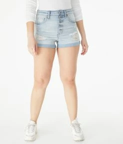 Aeropostale Womens Flex Effects Super High-Rise Denim Midi Shorts